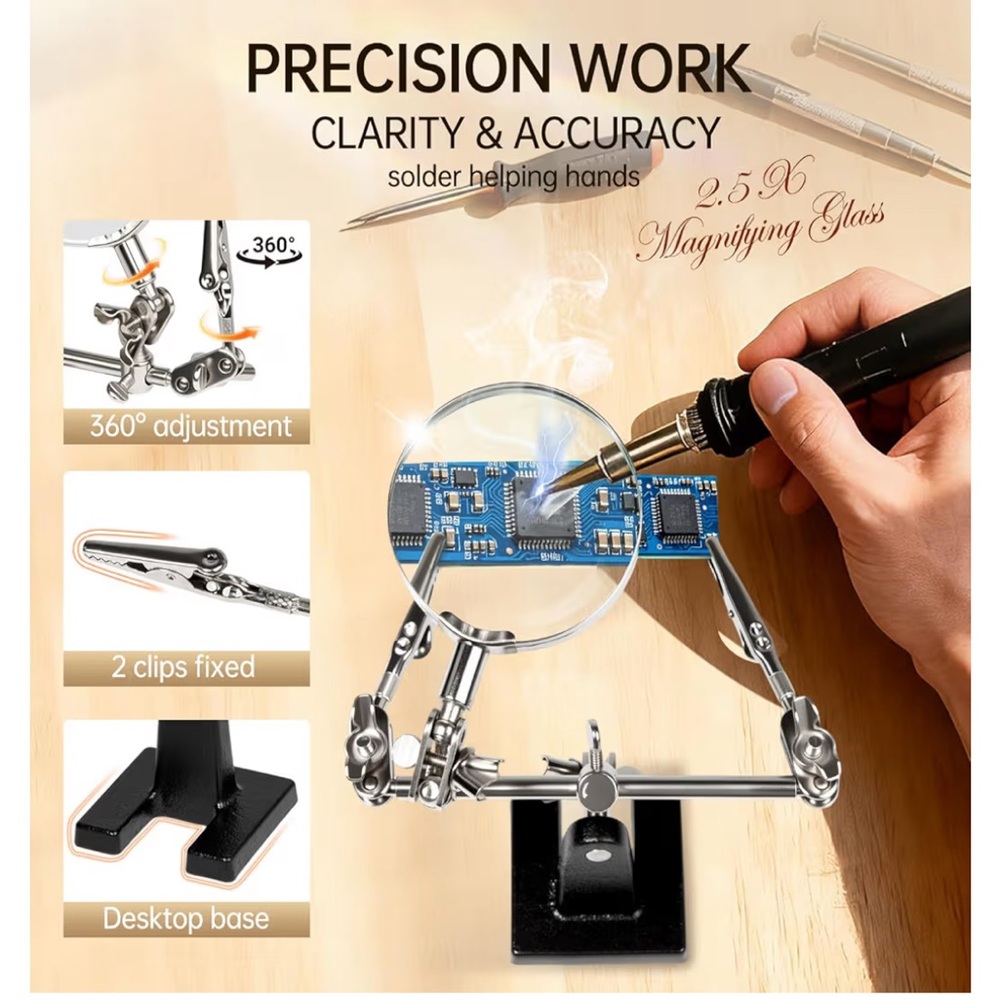 🔥5 FOR $25🔥 AORAEM Helping Hands Magnifier with Dual Adjustable Alligator Clips - Picture 5 of 13